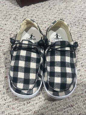 Corkys Black & White Plaid Slip-On Shoes for woman